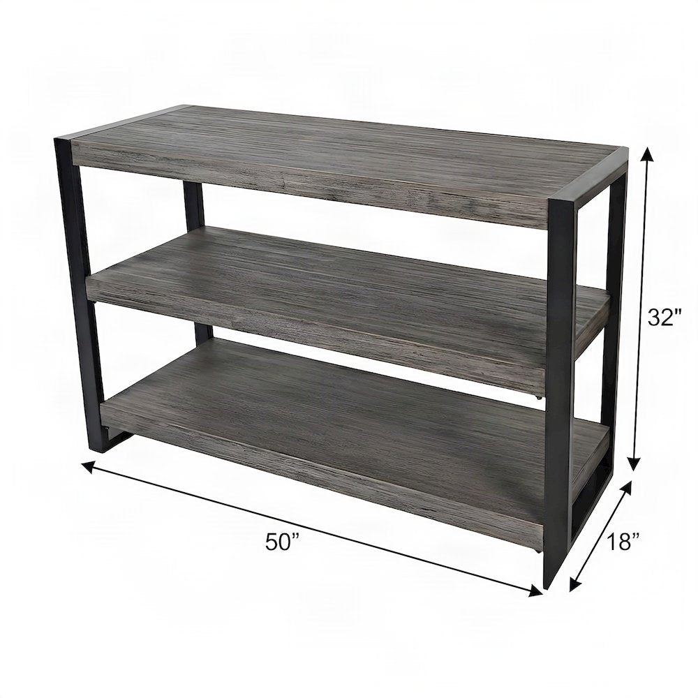 Acacia Veneer and Iron Industrial Entryway Console Table, Wire Brush