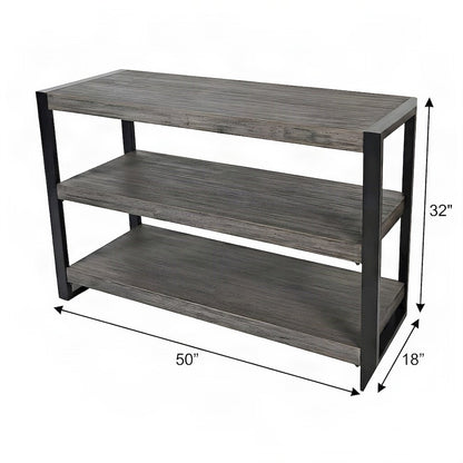 Acacia Veneer and Iron Industrial Entryway Console Table, Wire Brush