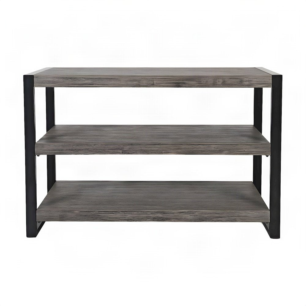 Acacia Veneer and Iron Industrial Entryway Console Table, Wire Brush