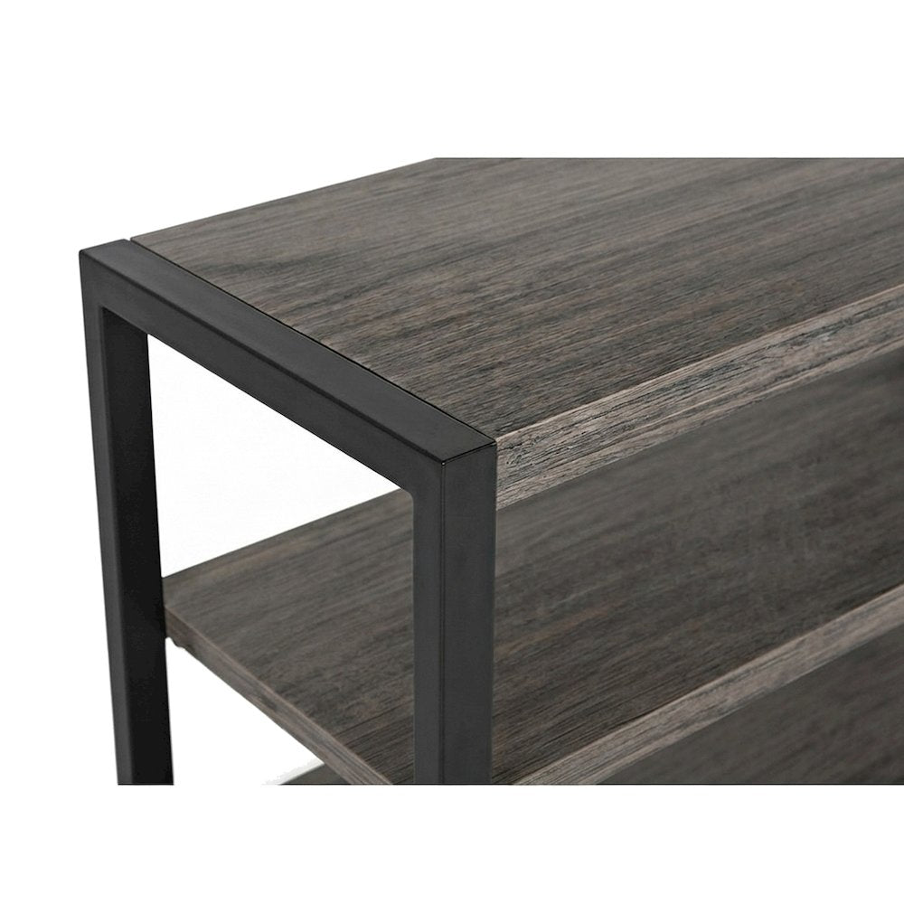 Acacia Veneer and Iron Industrial Entryway Console Table, Wire Brush