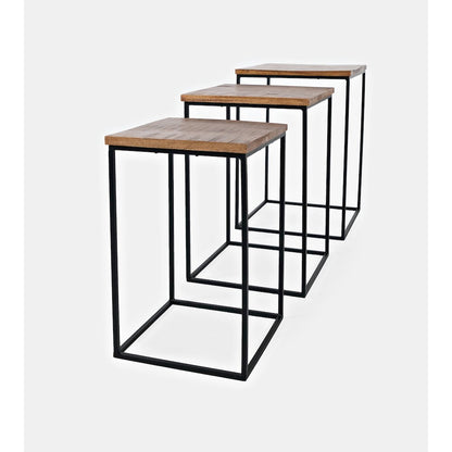 Brody Square Modern Rustic Solid Wood and Metal Nesting End Tables - Set of 3