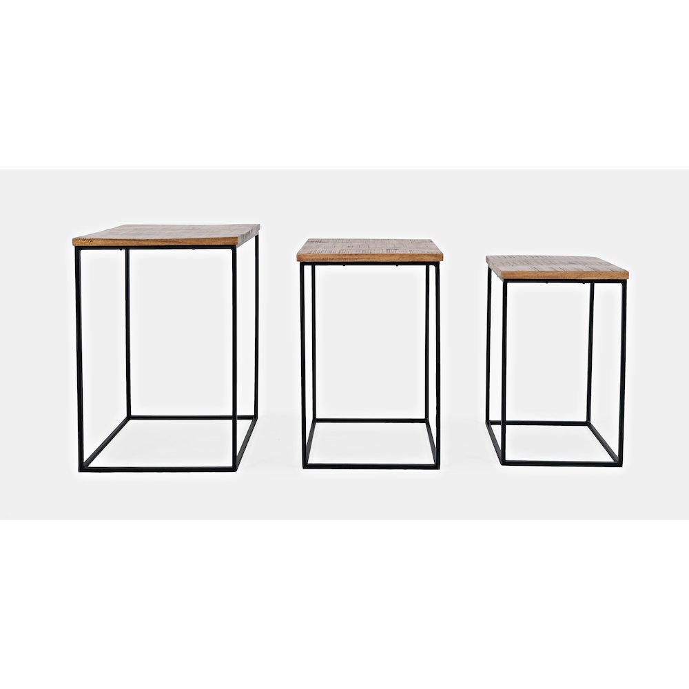 Brody Square Modern Rustic Solid Wood and Metal Nesting End Tables - Set of 3