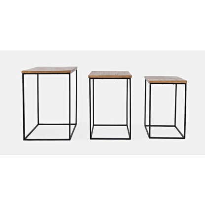 Brody Square Modern Rustic Solid Wood and Metal Nesting End Tables - Set of 3