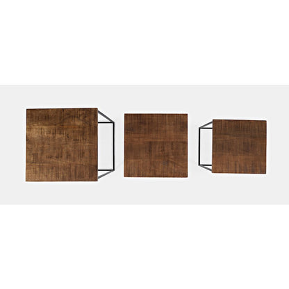 Brody Square Modern Rustic Solid Wood and Metal Nesting End Tables - Set of 3