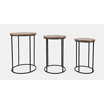 Warner Round Modern Rustic Solid Wood and Metal Nesting End Tables - Set of 3
