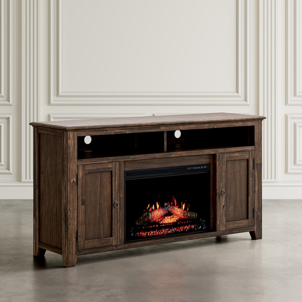 Bakersfield Rustic 60" Storage Console TV Stand with Electric Fireplace