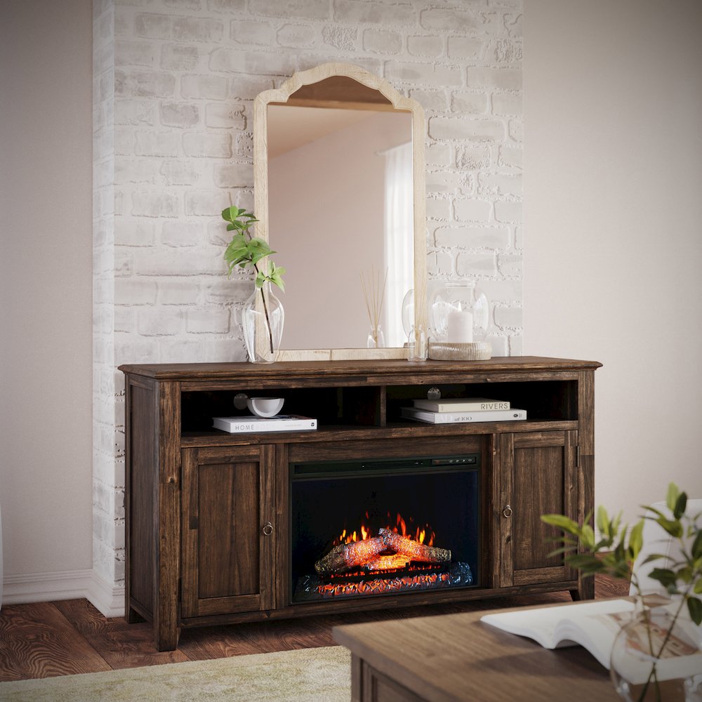 Bakersfield Rustic 60" Storage Console TV Stand with Electric Fireplace