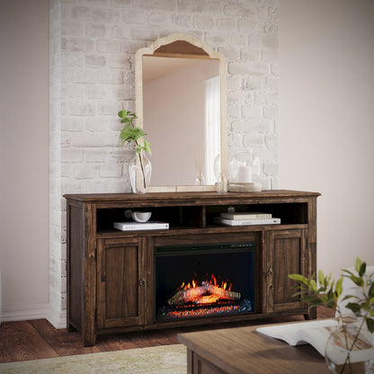 Bakersfield Rustic 60" Storage Console TV Stand with Electric Fireplace
