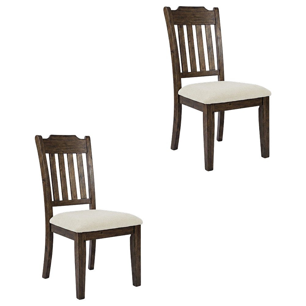 Mission-Style Slat-Back Solid Acacia Wood Farmhouse Dining Chair, Wire Brush, Set of 2