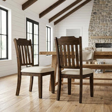 Mission-Style Slat-Back Solid Acacia Wood Farmhouse Dining Chair, Wire Brush, Set of 2