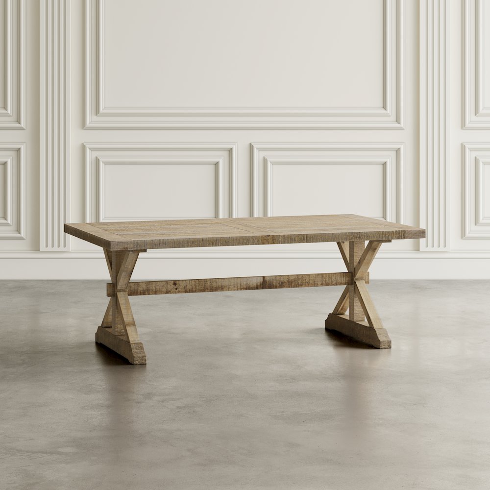 Carlyle Crossing Modern Rustic Distressed Solid Wood Coffee Table with Trestle