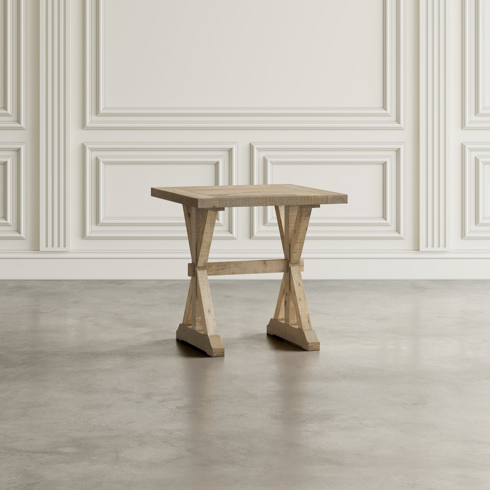Carlyle Crossing Modern Rustic Distressed Solid Wood End Table with Trestle