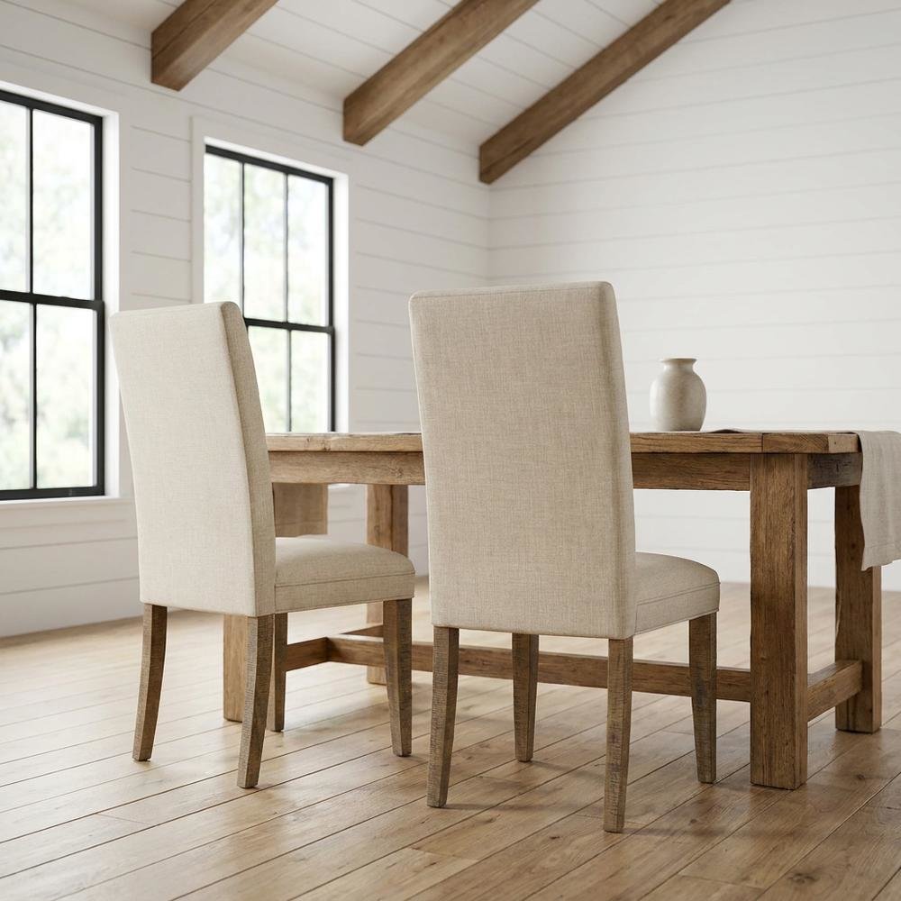 Solid Wood Parsons Dining Chairs, Distressed Farmhouse Style, Distressed Brown, Set of 2