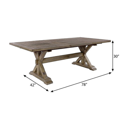 Solid Pine Extendable Dining Table with Distressed Farmhouse, Distressed Brown