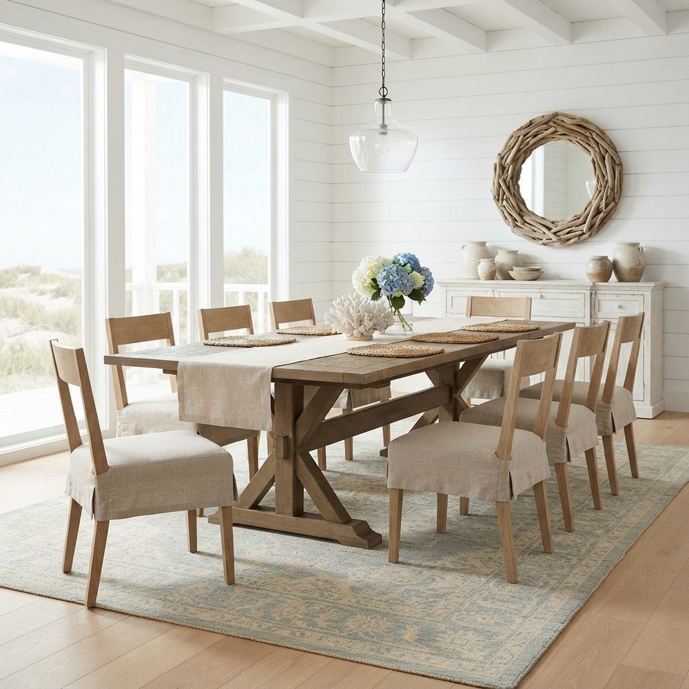 Solid Pine Extendable Dining Table with Distressed Farmhouse, Distressed Brown