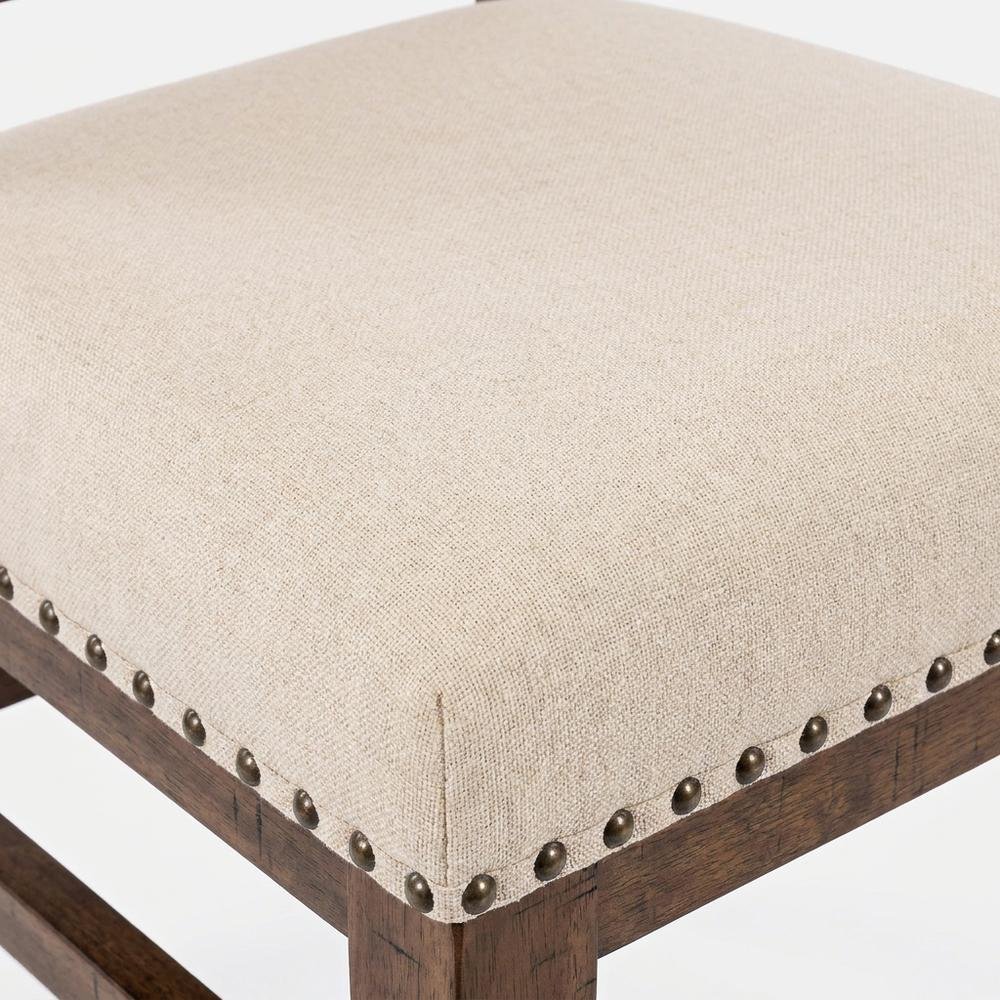 Acacia Veneer Cotton-Linen Upholstered Accent Chairs, Oak, Set of 2