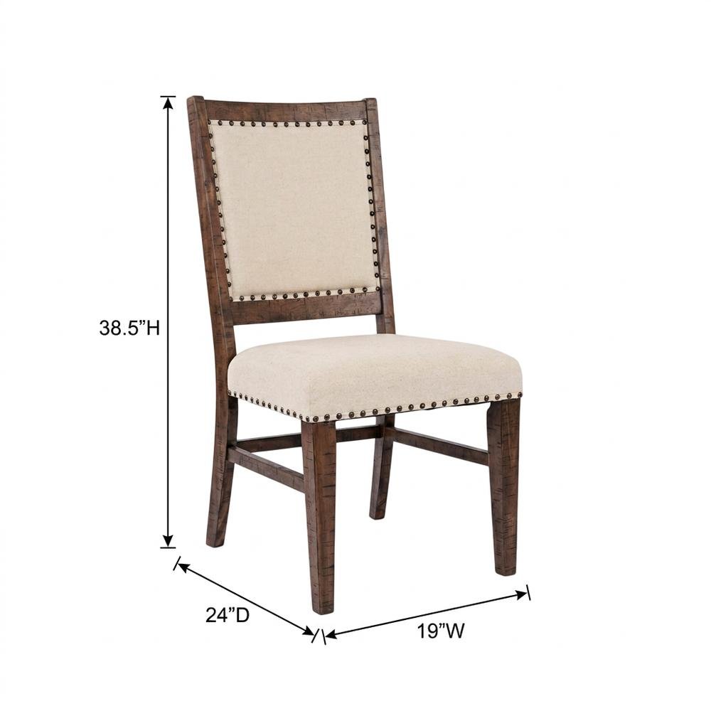 Acacia Veneer Cotton-Linen Upholstered Accent Chairs, Oak, Set of 2