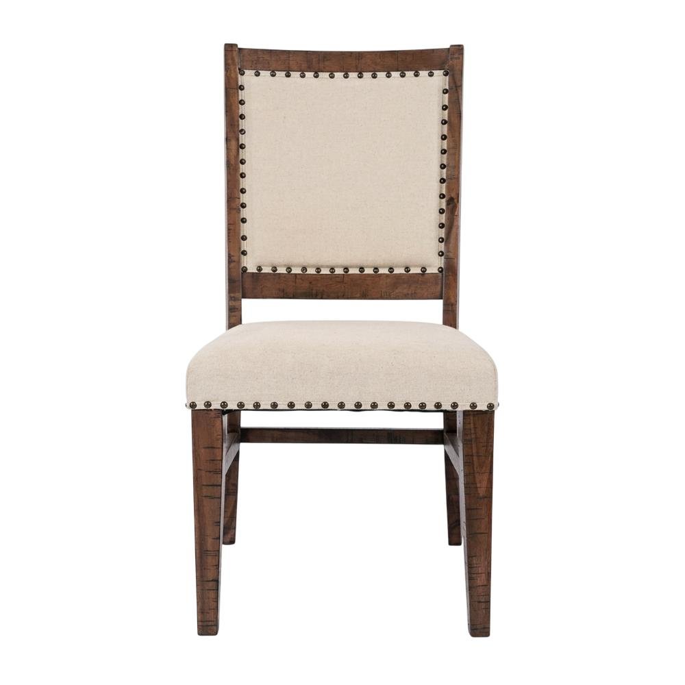 Acacia Veneer Cotton-Linen Upholstered Accent Chairs, Oak, Set of 2