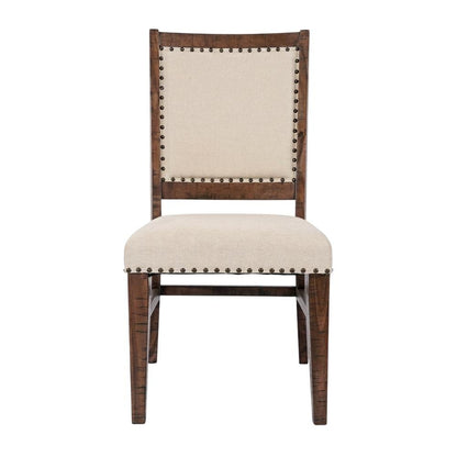 Acacia Veneer Cotton-Linen Upholstered Accent Chairs, Oak, Set of 2