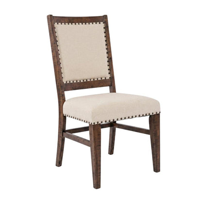 Acacia Veneer Cotton-Linen Upholstered Accent Chairs, Oak, Set of 2