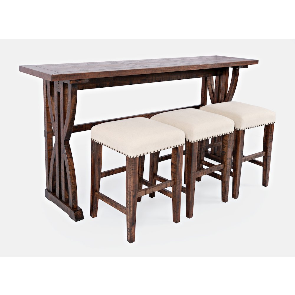 Transitional Herringbone Counter Height Four Piece Console 74" Dining Table Set