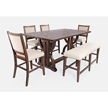 Transitional Modern Distressed 78" Six-Piece Upholstered Dining Set with Bench