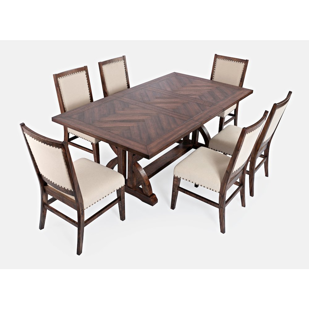 Fairview Transitional Modern Distressed 78" Seven-Piece Upholstered Dining Set