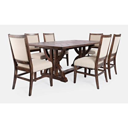 Fairview Transitional Modern Distressed 78" Seven-Piece Upholstered Dining Set