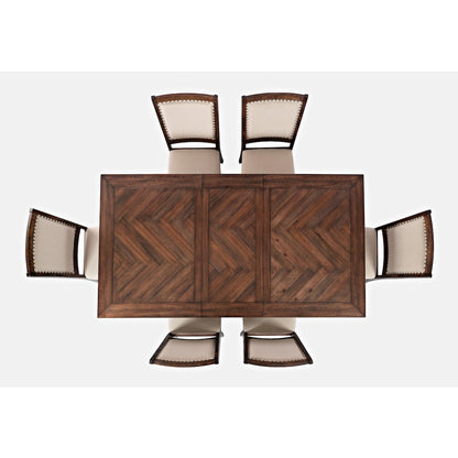 Fairview Transitional Modern Distressed 78" Seven-Piece Upholstered Dining Set
