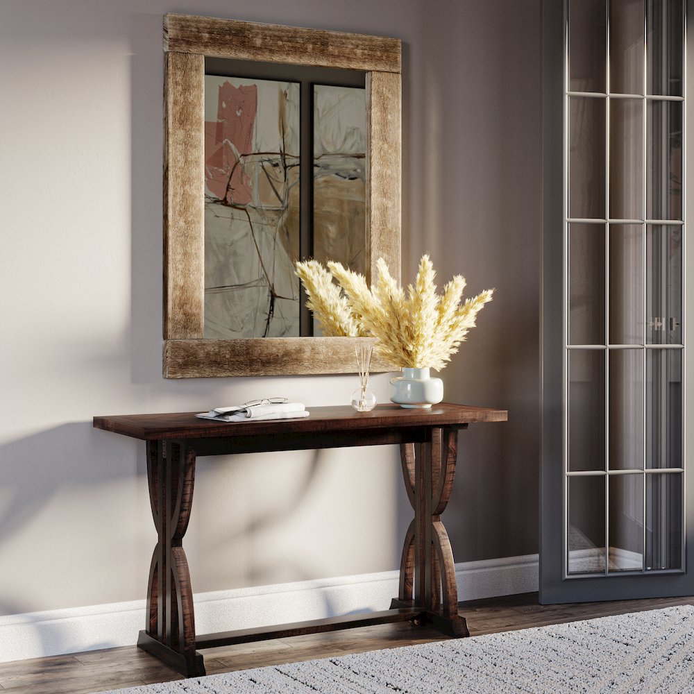 Fairview Transitional Herringbone Distressed Acacia Sofa Table