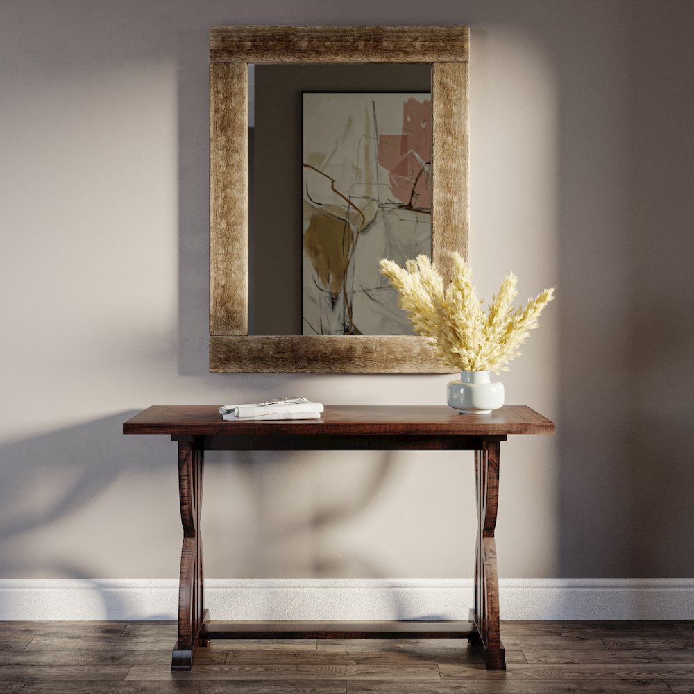 Fairview Transitional Herringbone Distressed Acacia Sofa Table