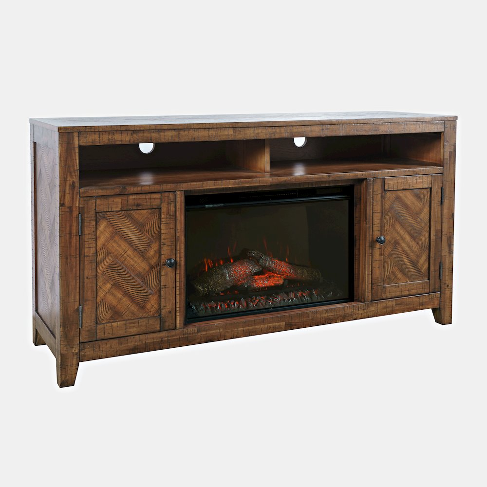 Modern Transitional 60" Chevron Fireplace Storage Console TV Stand
