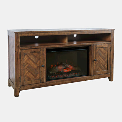 Modern Transitional 60" Chevron Fireplace Storage Console TV Stand