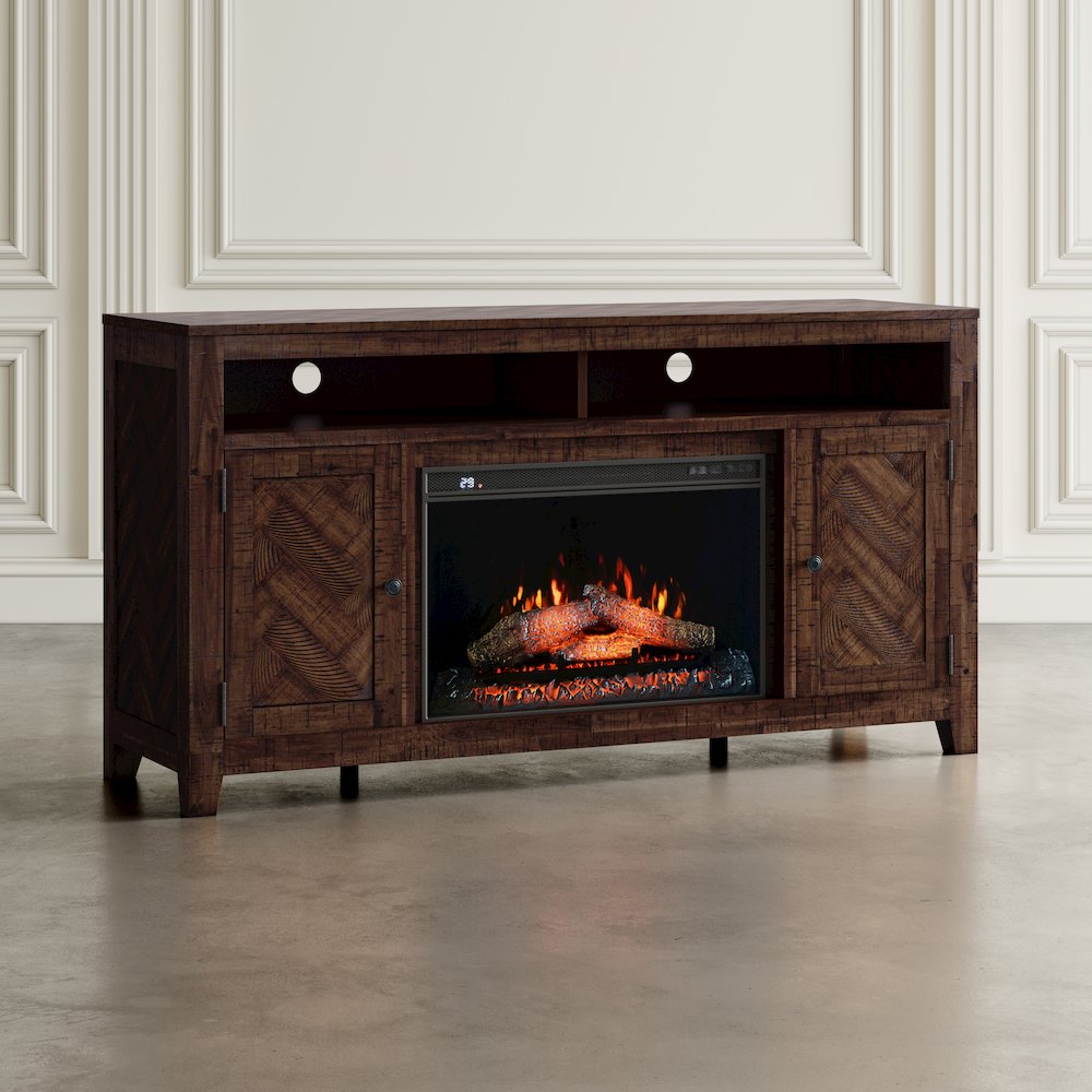 Modern Transitional 60" Chevron Fireplace Storage Console TV Stand