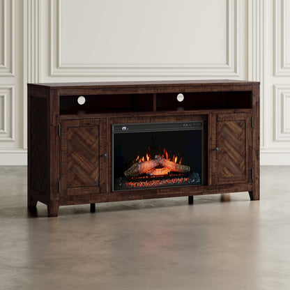 Modern Transitional 60" Chevron Fireplace Storage Console TV Stand