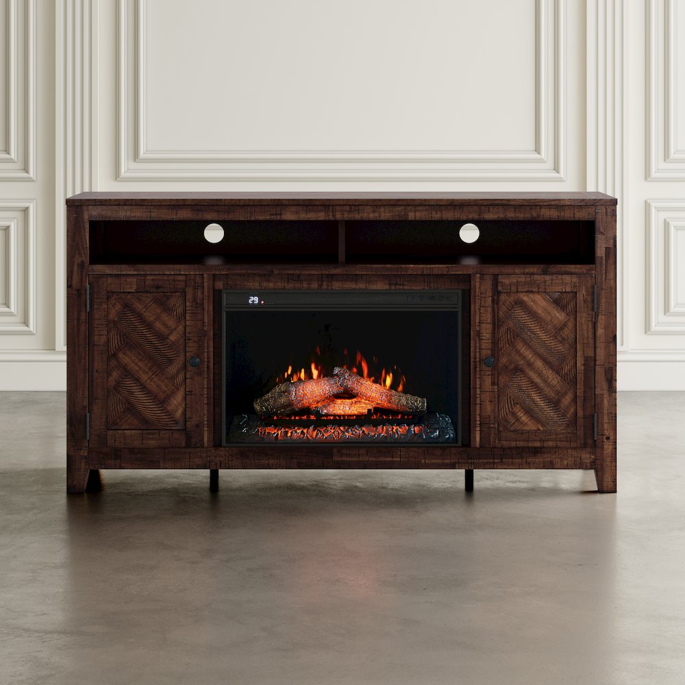Modern Transitional 60" Chevron Fireplace Storage Console TV Stand