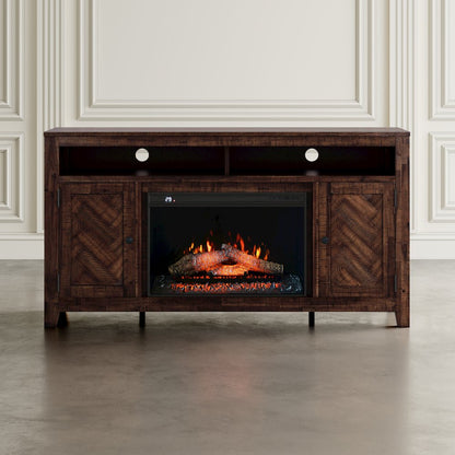 Modern Transitional 60" Chevron Fireplace Storage Console TV Stand