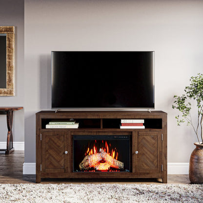 Fairview Modern 60" Chevron Fireplace Console TV Stand with Electric Fireplace