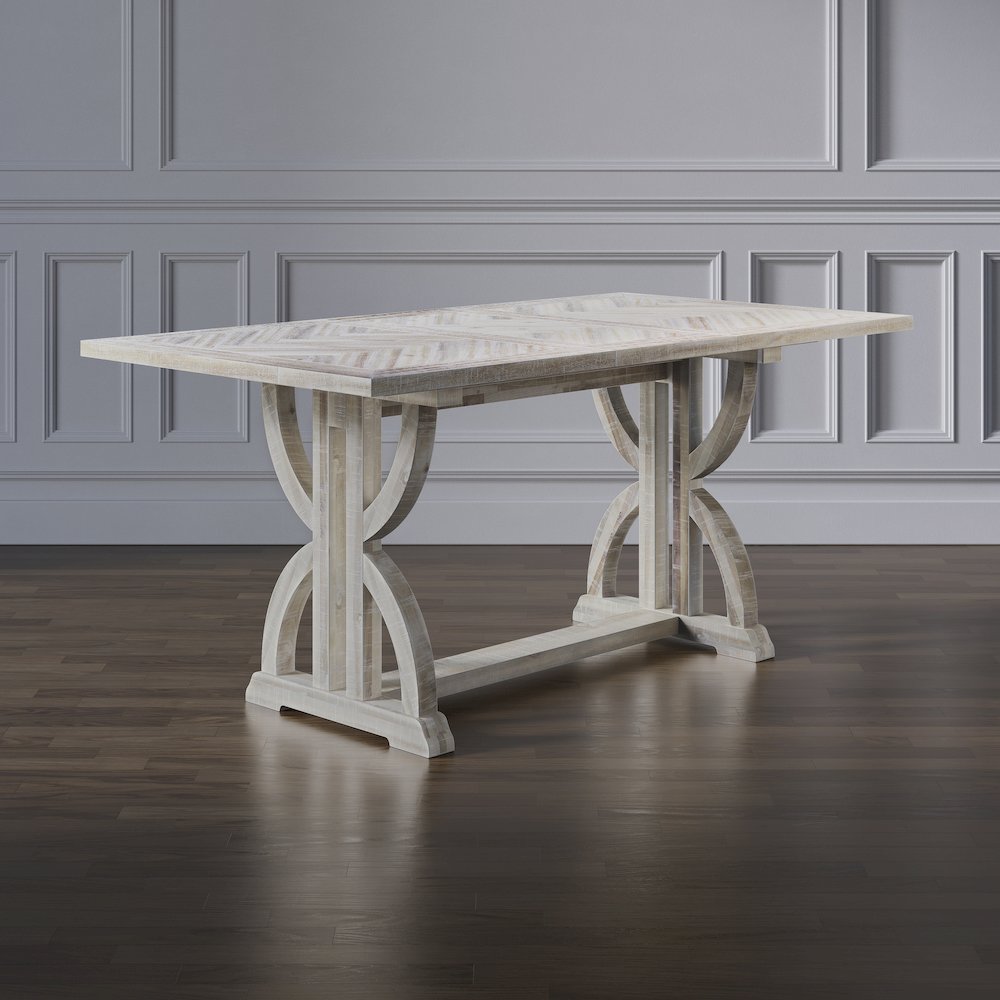 Transitional Herringbone Distressed Acacia Counter Height 78" Dining Table