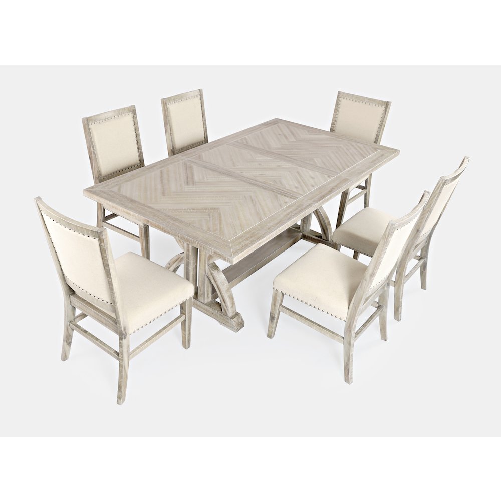 Fairview Transitional Modern Distressed 78" Seven-Piece Upholstered Dining Set