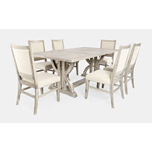 Fairview Transitional Modern Distressed 78" Seven-Piece Upholstered Dining Set