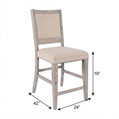 Acacia Veneer Cotton-Linen Upholstered Counter Stools Set of 2, Ash