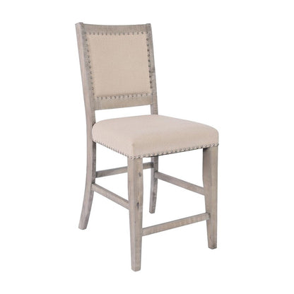 Acacia Veneer Cotton-Linen Upholstered Counter Stools Set of 2, Ash