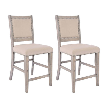 Acacia Veneer Cotton-Linen Upholstered Counter Stools Set of 2, Ash