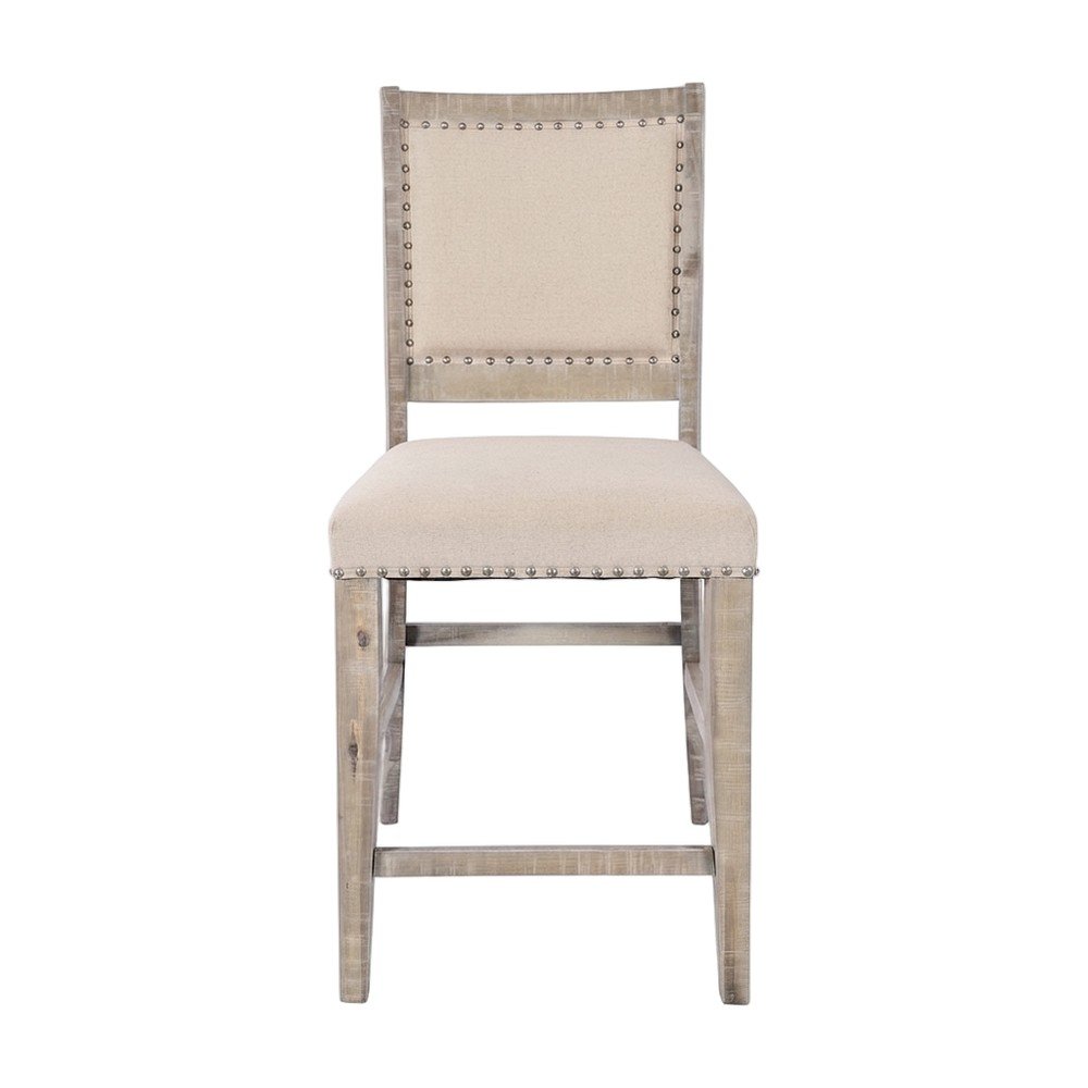 Acacia Veneer Cotton-Linen Upholstered Counter Stools Set of 2, Ash