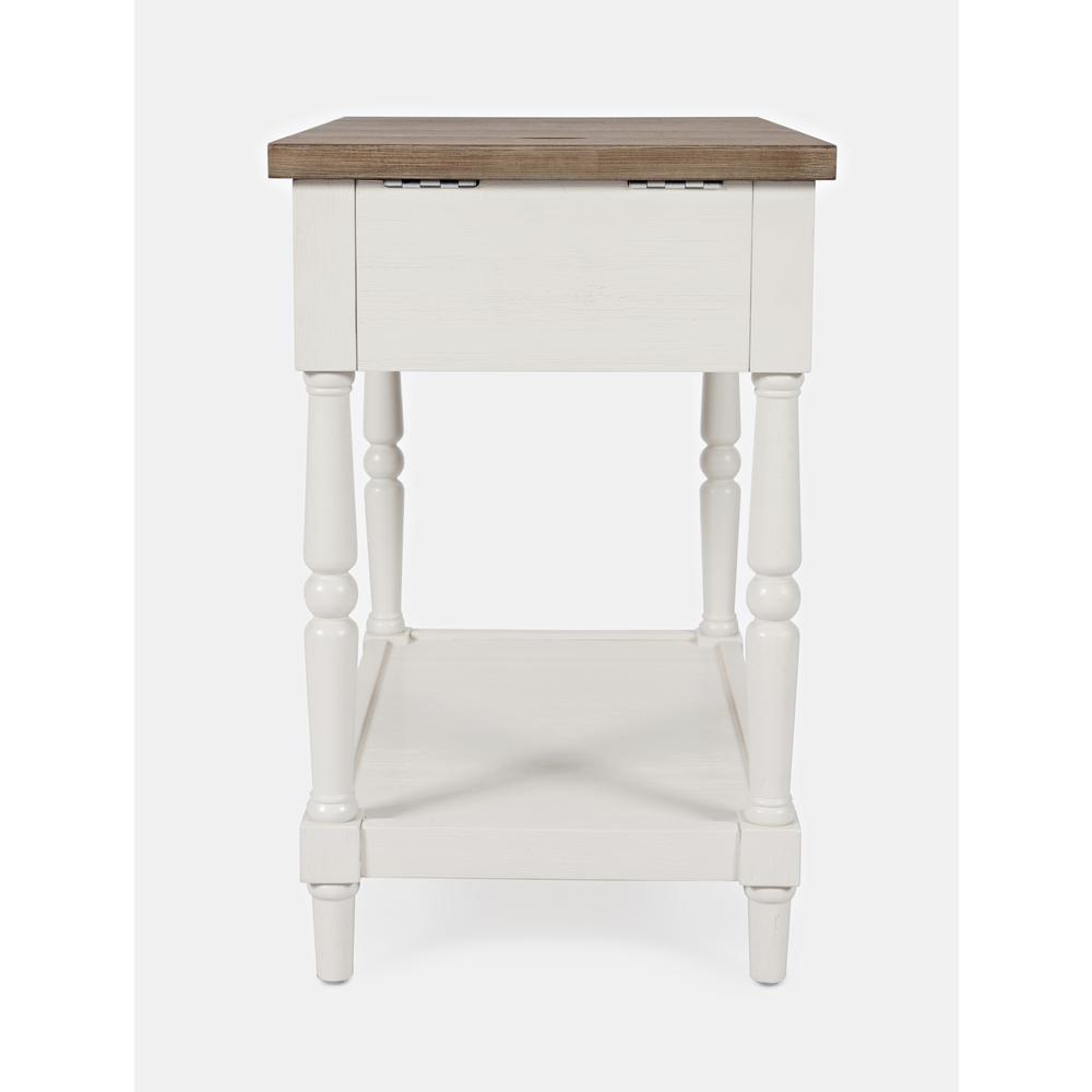 Power Chair Side Table Brushed White with brown top