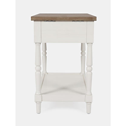 Power Chair Side Table Brushed White with brown top