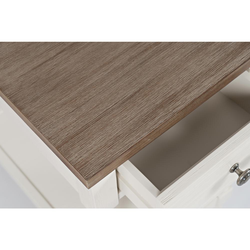 Power Chair Side Table Brushed White with brown top