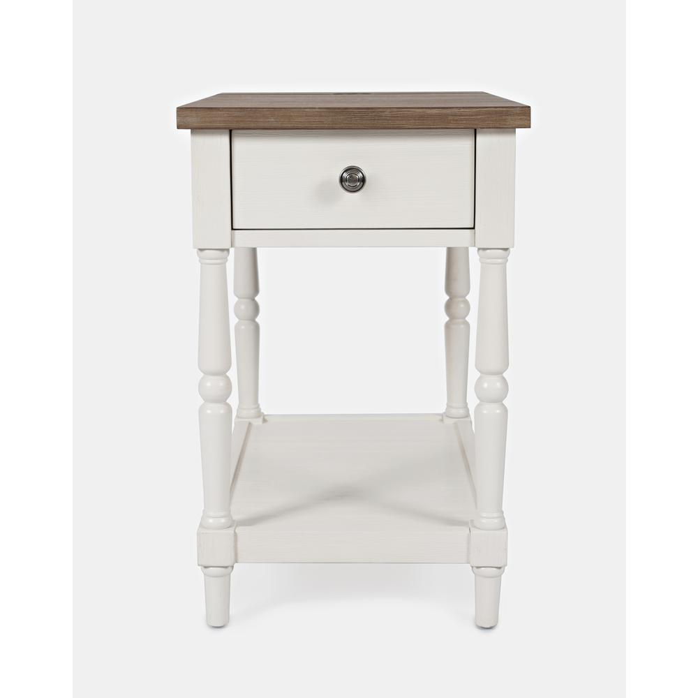 Power Chair Side Table Brushed White with brown top