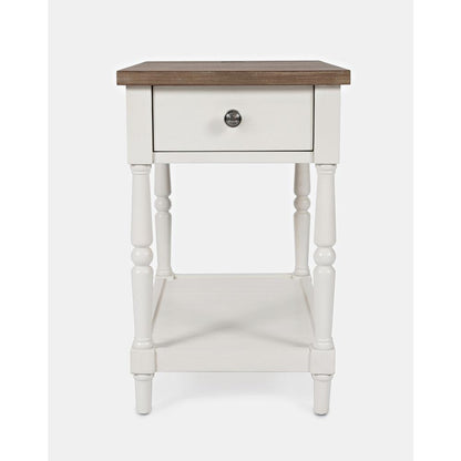 Power Chair Side Table Brushed White with brown top